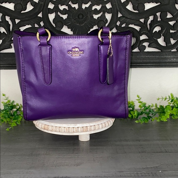 Coach Purple Leather Tote with Elegant Design-Small - Picture 8 of 9